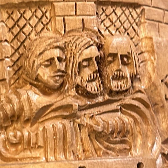 Vintage Hand Carved Olive Wood Chalice Cup w/ Jerusalem Last Supper & Jesus - Picture 8 of 14